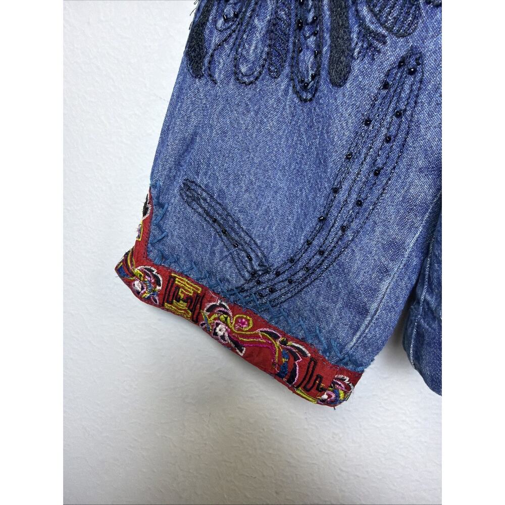 Chico's Design Southwest Embroidered Floral Lt Denim Jacket Large Boho victorian - Picture 4 of 16